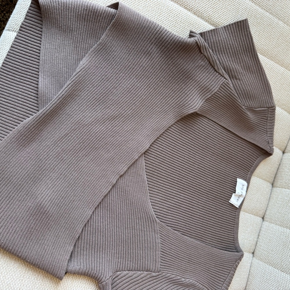 Blu Pepper Ribbed Knit Top in Brown